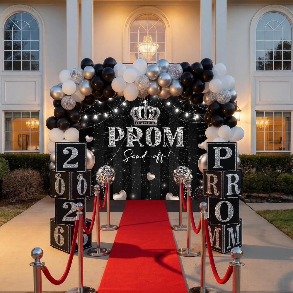 46 Pcs 2026 Prom Send Off Decoration for Home Kit 6 x 6 ft Senior Glitter Bla...