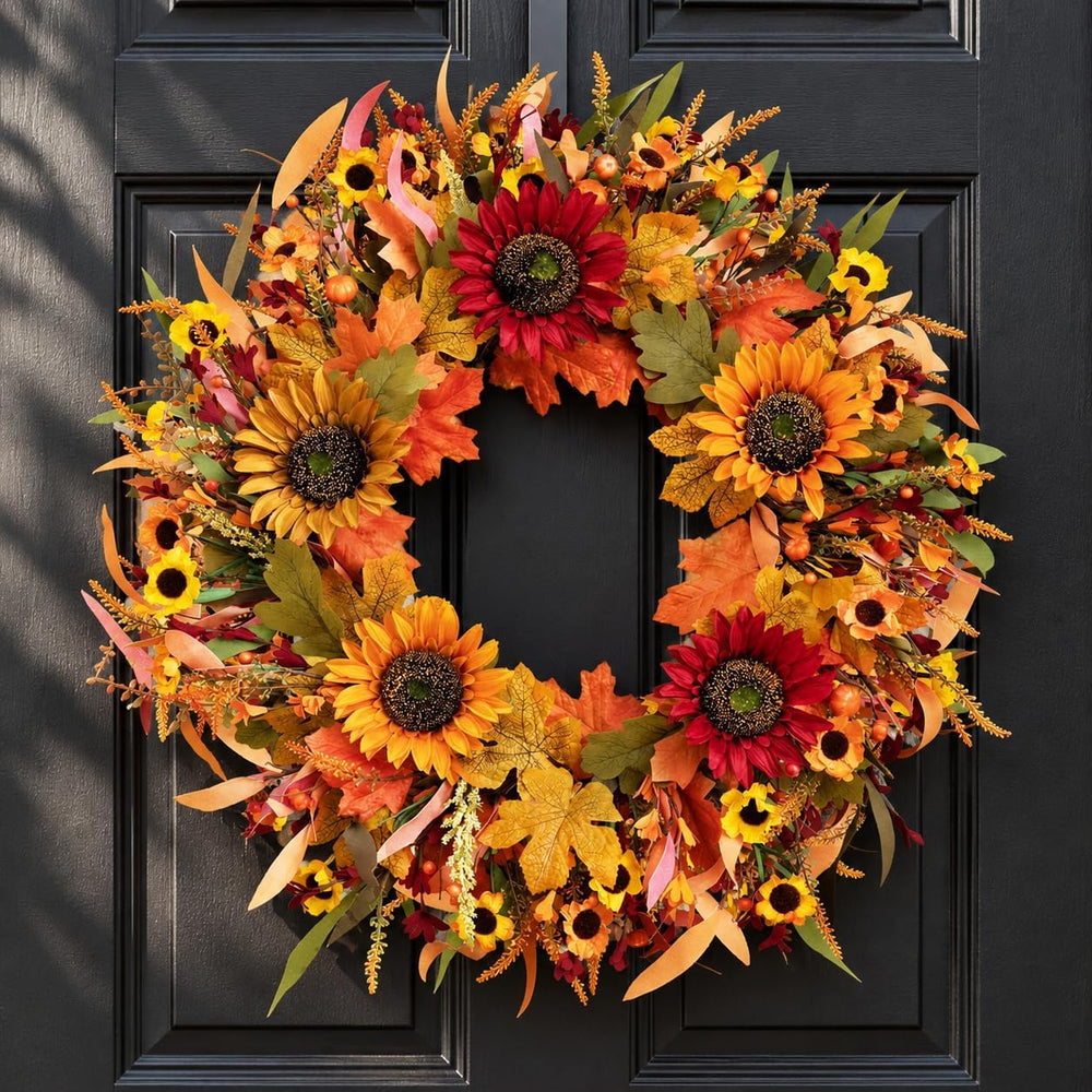24“ Fall Wreaths for Front Door, Sunflower Wreaths Decor
