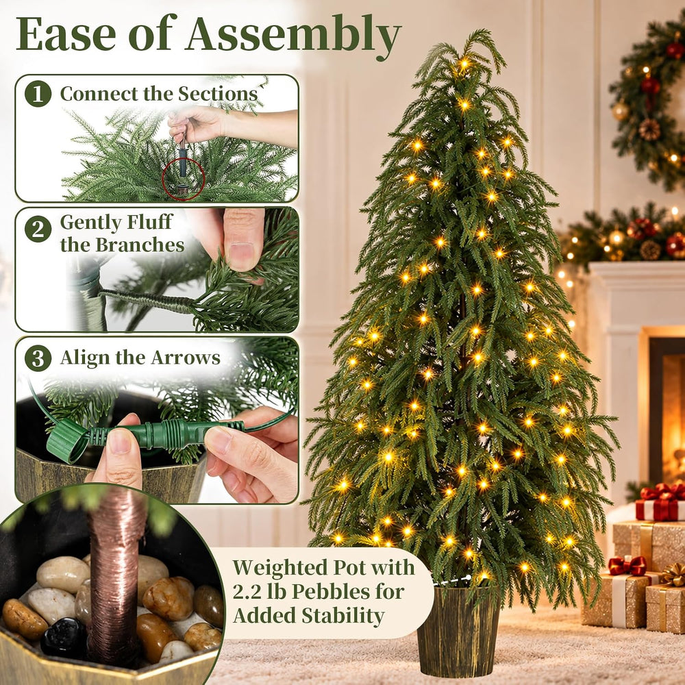 BLOSMON 5 ft Front Porch Christmas Tree, Set of 2, Prelit Norfolk Pine Tree