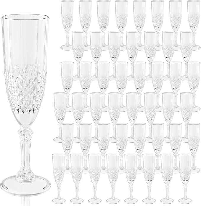 Plastic Champagne Flutes, 48PCS Transparent White Wine Glasses Goblets Cups Shatterproof Reusable Flute for Weddings Bachelor Parties Toasting and Events(48, Transparent)