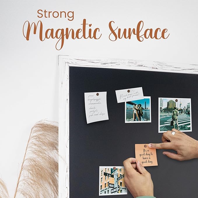 Loddie Doddie Magnetic Chalkboard - 46 x 34.5 in White Rustic Frame - Erasable Blackboard with Magnetic Surface - Magnet Board for Wall & Chalkboard Sign