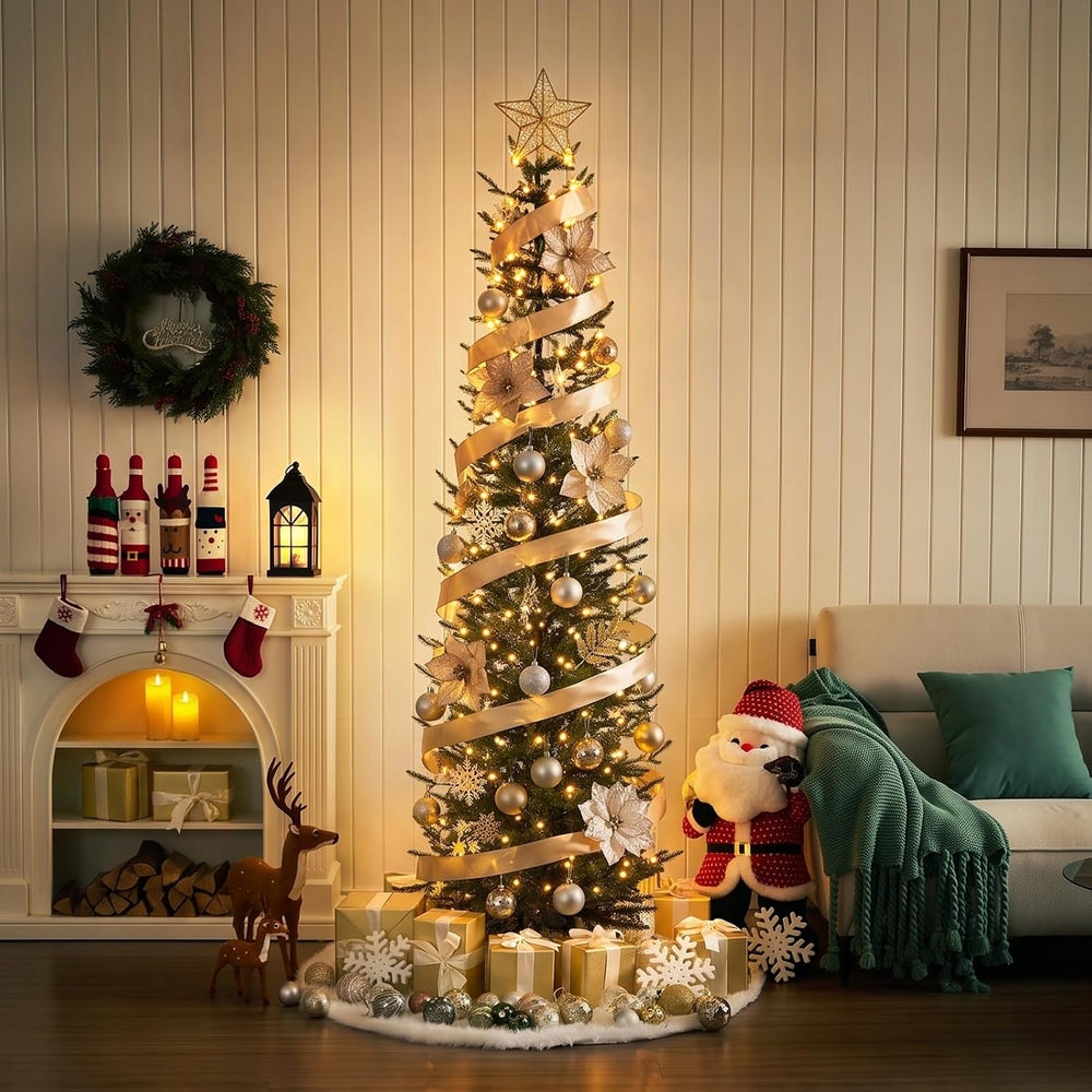 VeriNatural Pre-Lit Christmas Tree, Slim Pencil Christmas Tree - 7 FT