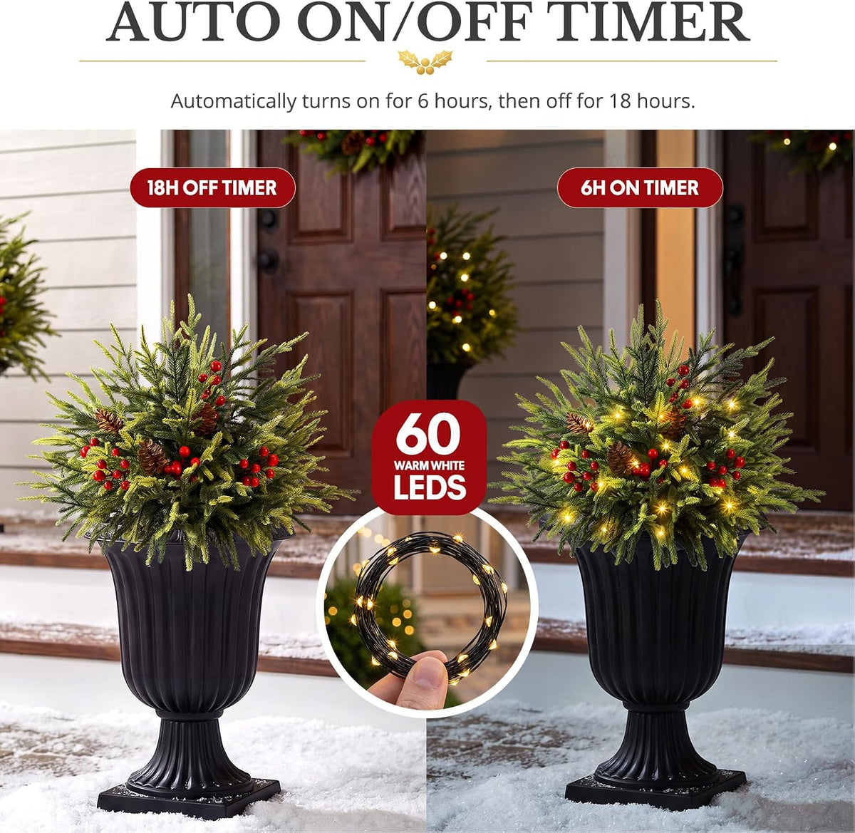 2 Pack 25.5 Inch Outdoor Lighted Christmas Trees, Yard Holiday Decor