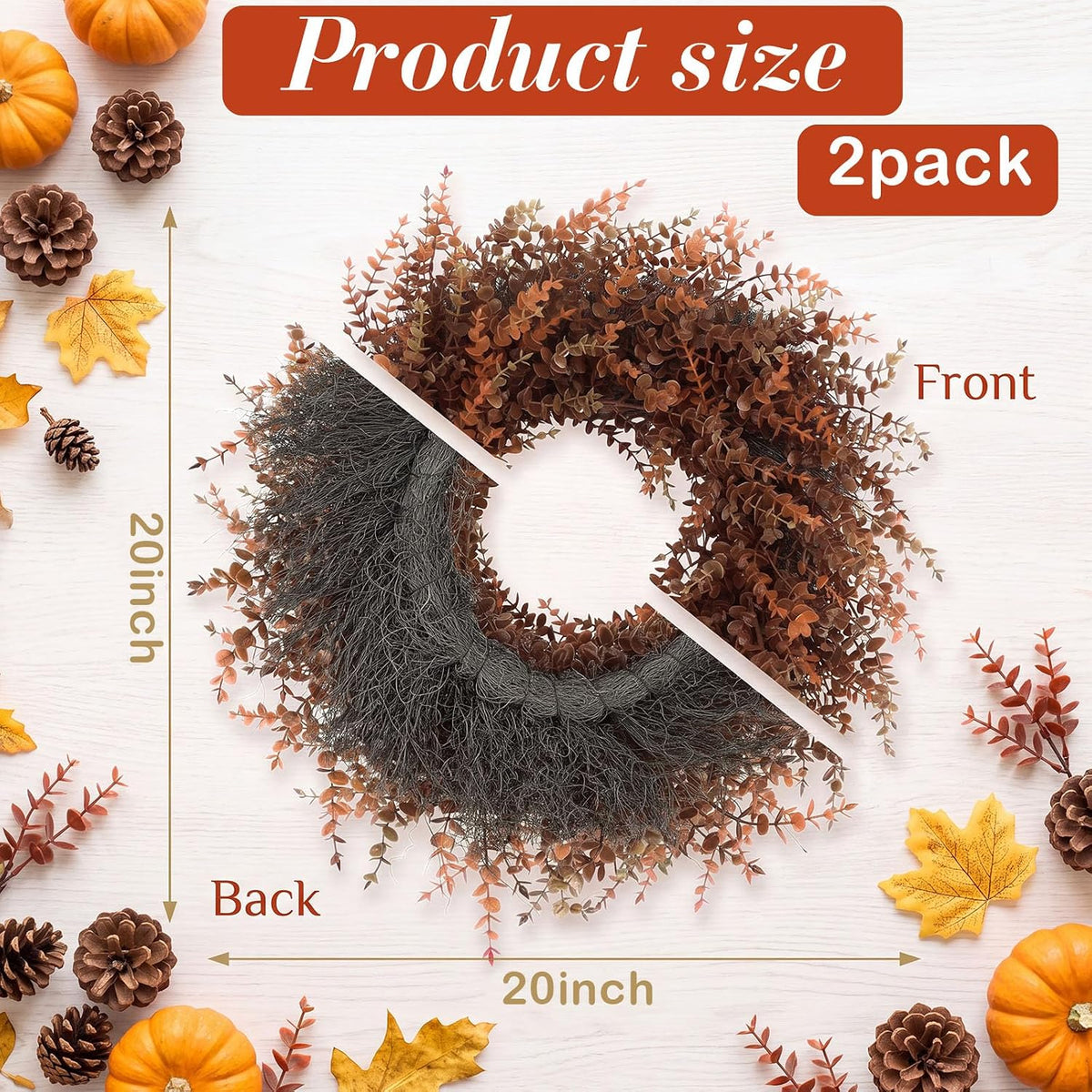 cindeer 2 pack 20" fall boxwoods wreaths for, side view