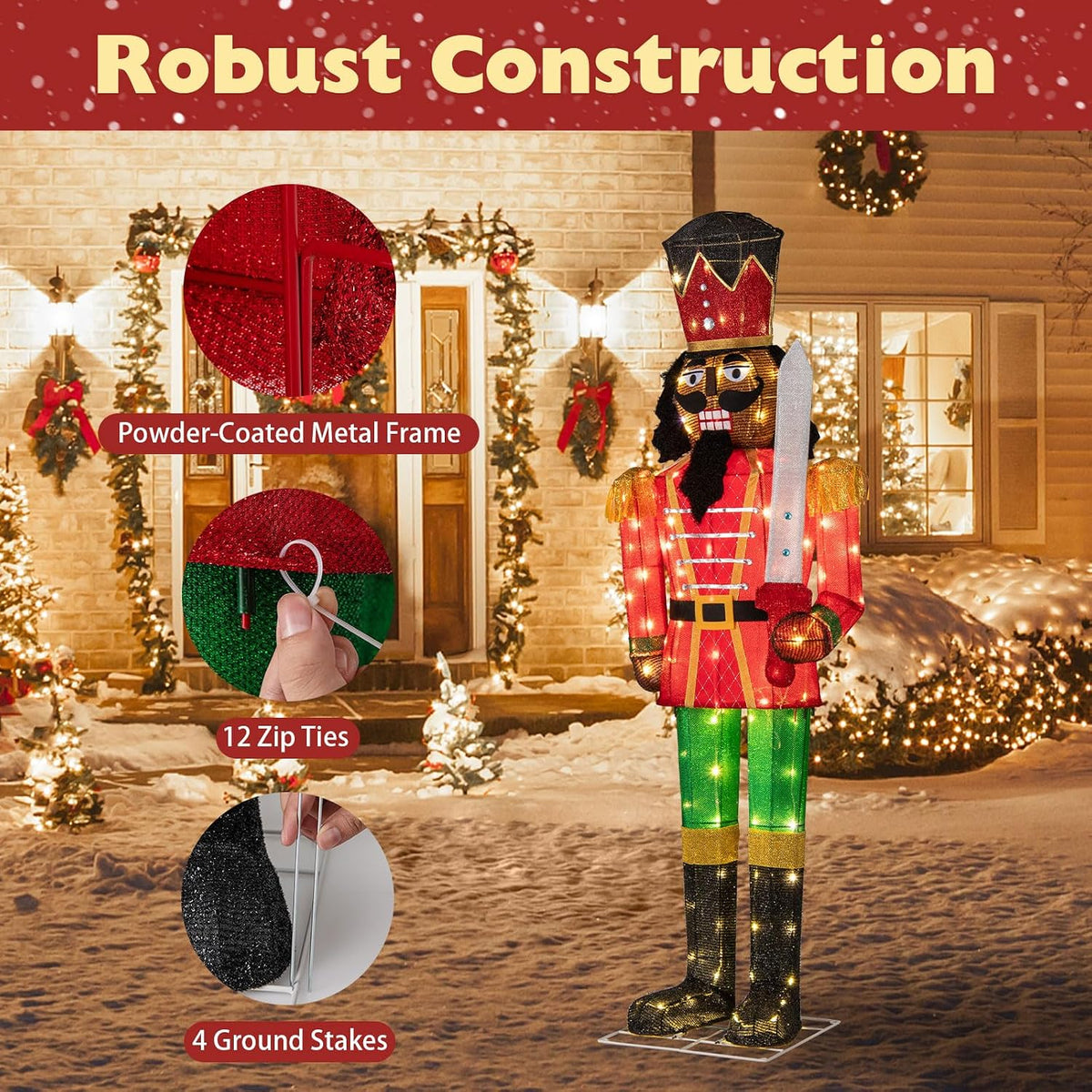 Tangkula 5 FT Lighted Christmas Nutcracker with Glitter Sword, 3D Soldier