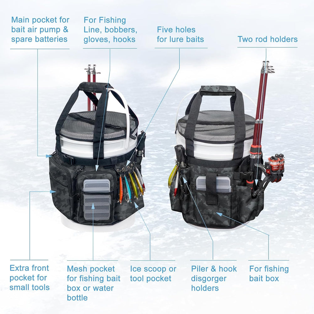Fishing Bucket Organizer with Bucket Cover Fishing Tackle Bag with Rod & ...