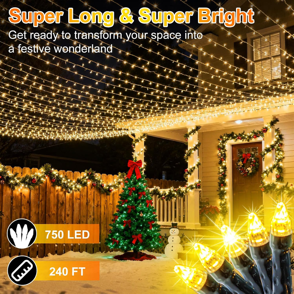 750 led 240ft christmas string lights outdoor, 12 shown in use