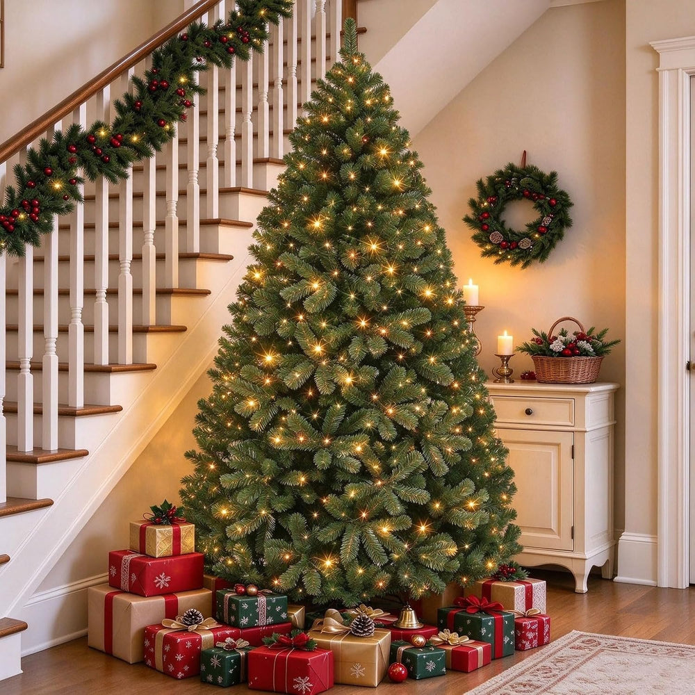GarveeHome 7.5 ft Artificial Christmas Tree Prelit, Green Xmas Tree