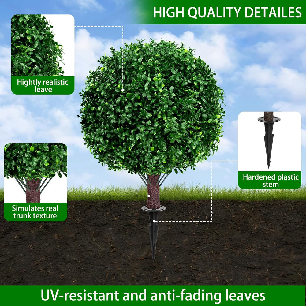 23" Artificial Boxwood Topiary Shrubs Set of 2 with Ground Spike