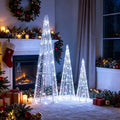 Tangkula Set of 3 Lighted Christmas Cone Trees with Cold White LED Lights