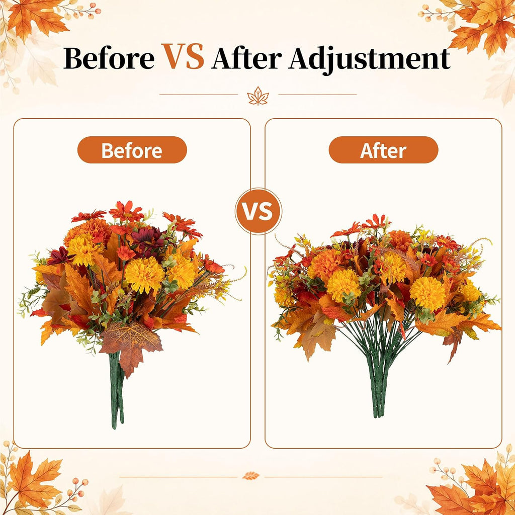 BLOSMON Faux Mums for Outdoor Planters: Realistic Fall Flowers Artificial