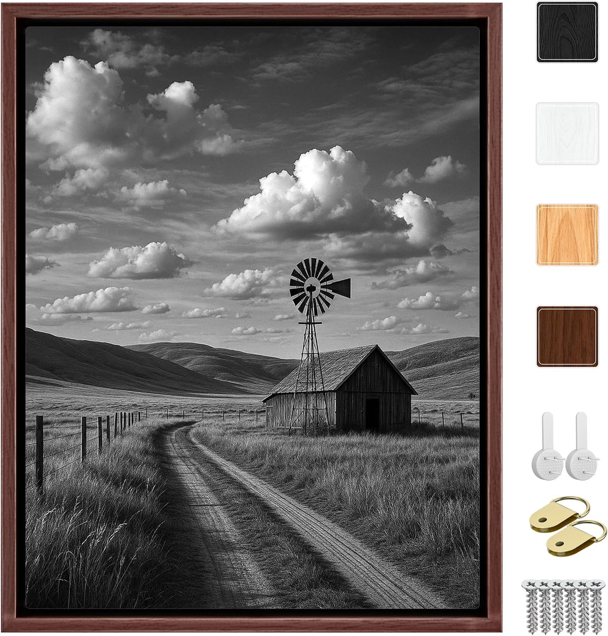 Canvas Floater Frame for 1”–1.25”Deep Gallery Wrapped Canvas, Wood-Look Floating Frame Wall Artwork for Oil Paintings, Gallery Bedroom, Living Room, Studio, Made in USA (Dark Walnut,18x24)