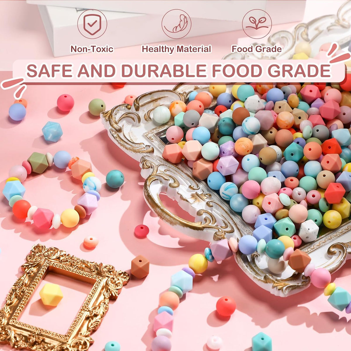 Hotop 624 Pcs Silicone Beads, 48 Colors for Jewelry Making, Candy Color