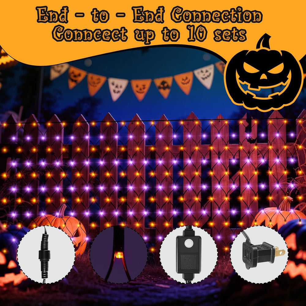 HYH Halloween Net Lights Outdoor 360 LED 12x5 FT Bush Orange Purple Light