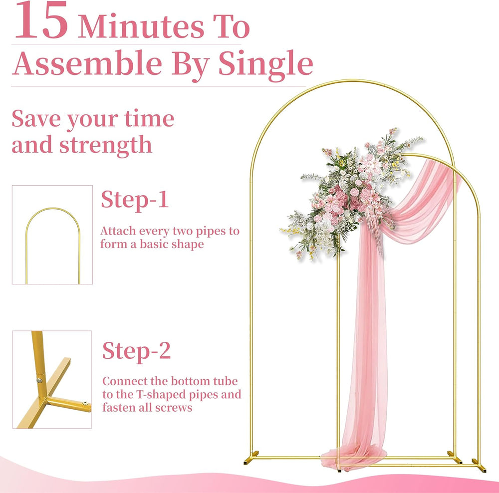 Arch Backdrop Stand Set of 2 (7.2FT,6FT), Gold Metal Arch Stand