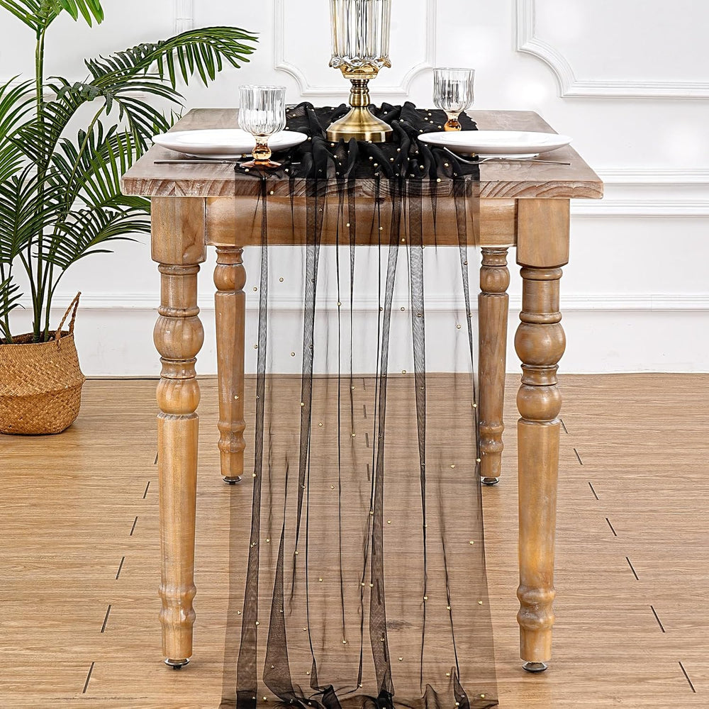 Gauze Tulle Table Runner Black Halloween Pearl Fabrics Sheer Veil Dessert