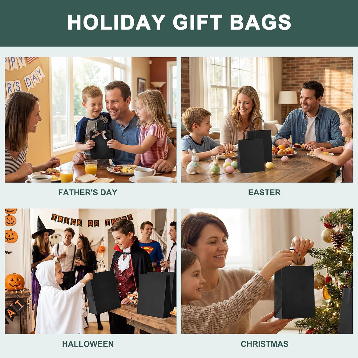 metronic kraft paper gift bags with handles 5.25x3.75x8, front angle view