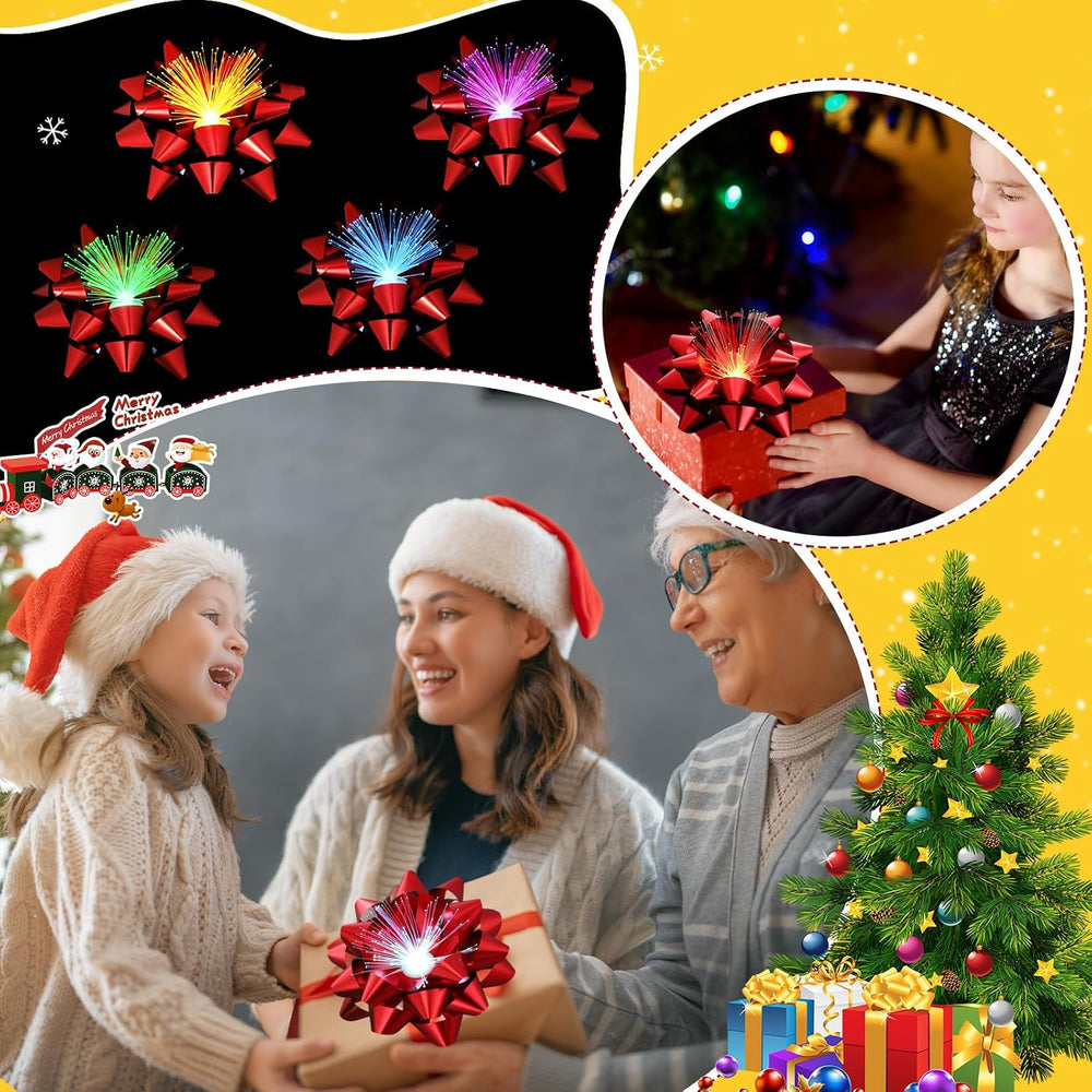 Zhengmy 24 Pack Christmas LED Bows for Gift Wrapping, Red
