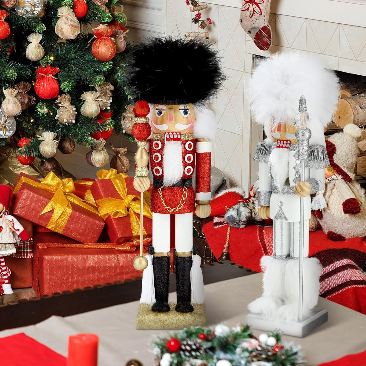 soaoo 2 pcs christmas nutcracker ornament 14'' wooden, side view