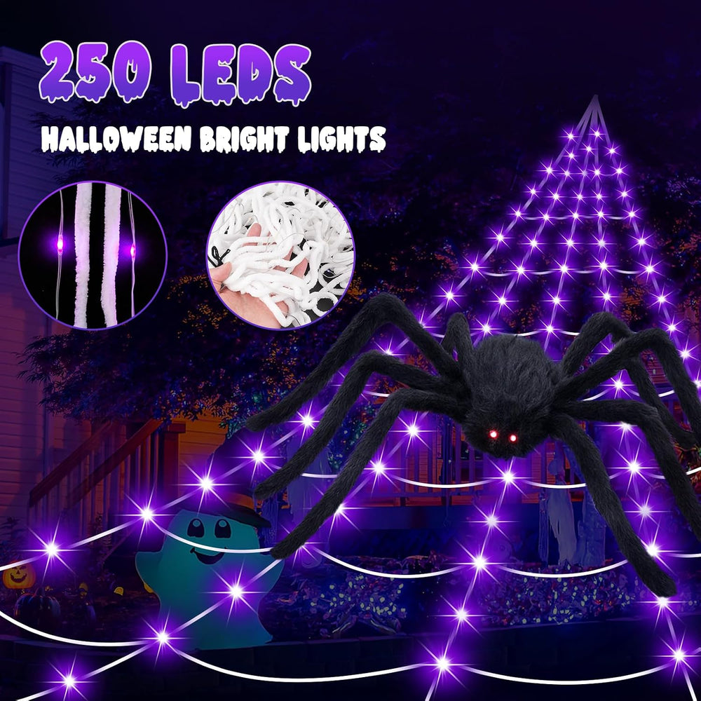 Halloween Decorations 16.4Ft Spider Web with LED Lights & 59" Giant ...