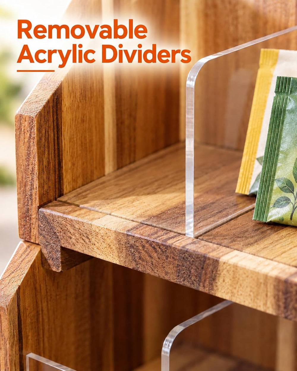 Solid Acacia Wood Tea Bag Organizer, 3 Tiers in Large, Medium & Small