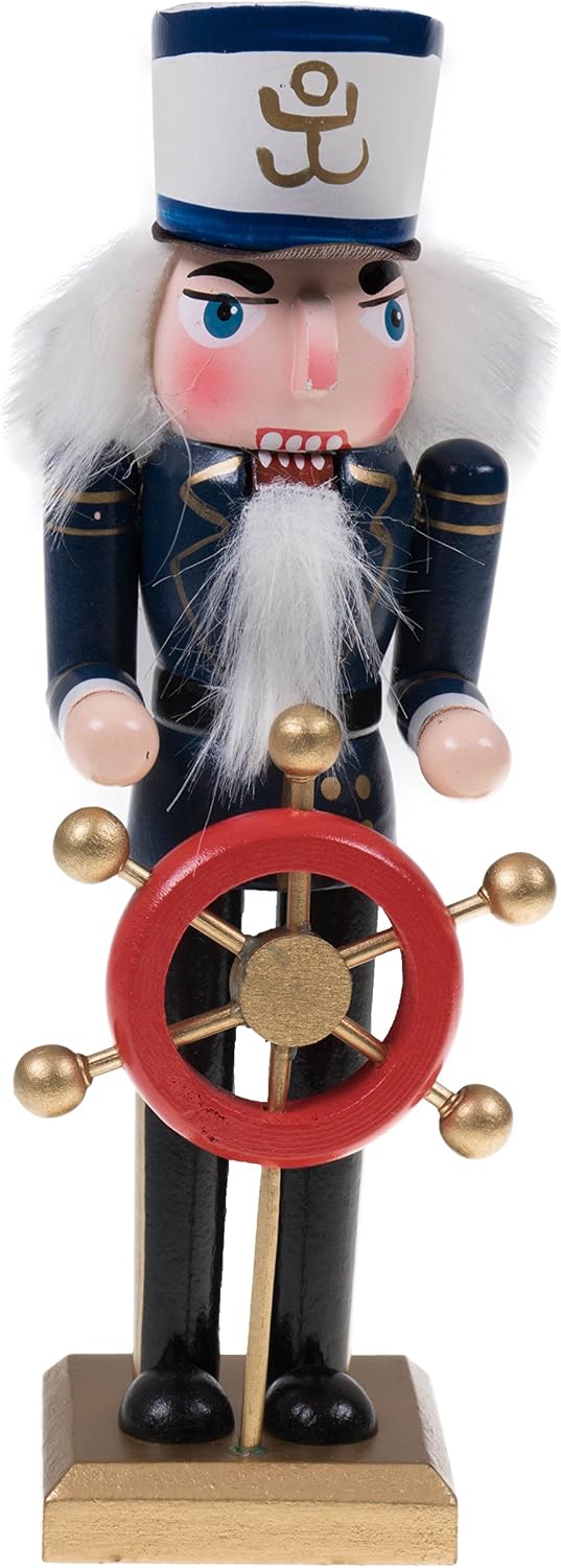 Clever Creations Captain 8 Inch Traditional Wooden Nutcracker, Festive Christmas Décor for Shelves and Tables