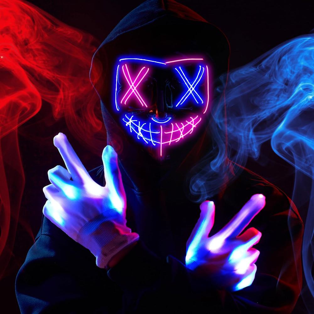 JOYIN Halloween Led Mask, Light Up Mask and Gloves for Cosplay Costume (Pink ...