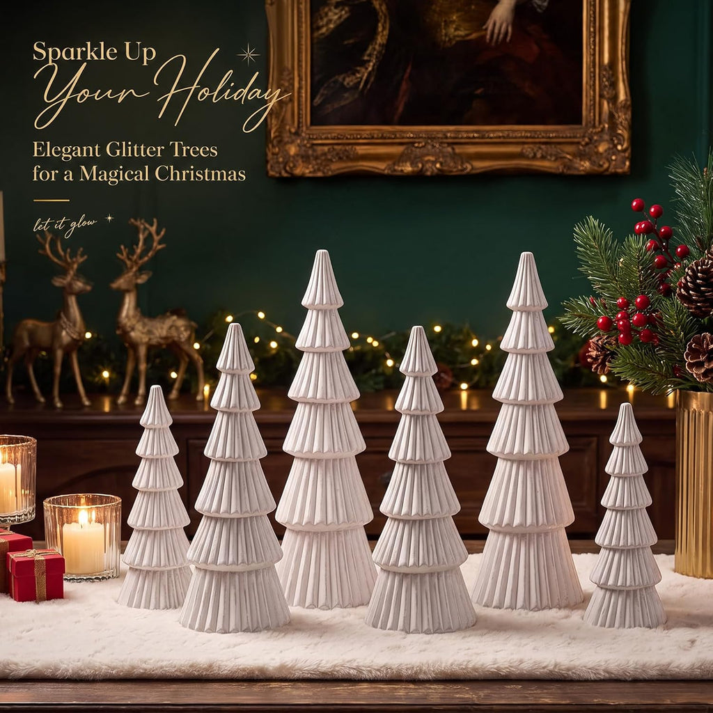 geetery 6 pcs white christmas tree figurines for, side view