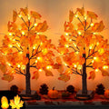 2 Pack 24 Inch Lighted Maple Trees with 48 LEDs & Timer, Fall Decorations for Home, Battery Operated Artificial Autumn Tabletop Tree with Acorns Maple, Indoor Fall Decor Thanksgiving Table Centerpiece