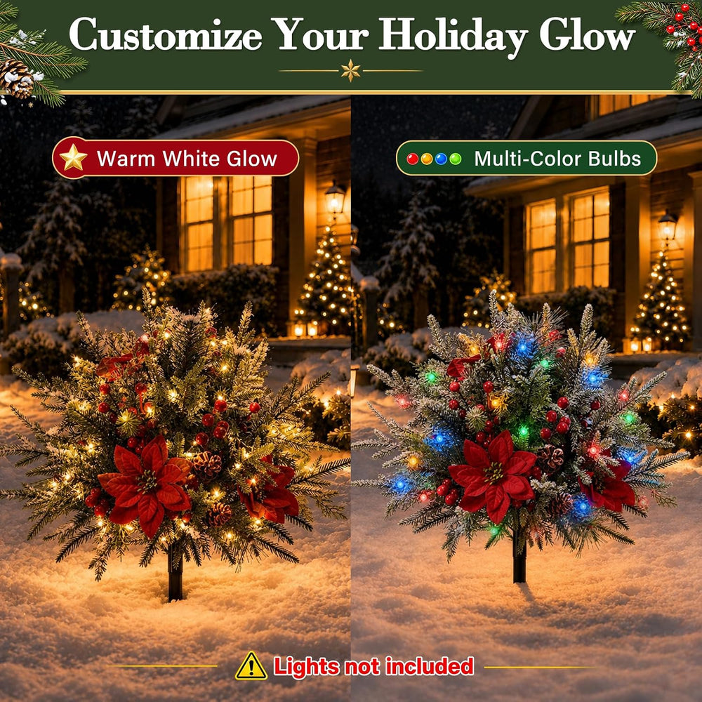 2 Pack Artificial Poinsettia Flowers with Pinecones for Christmas Decor