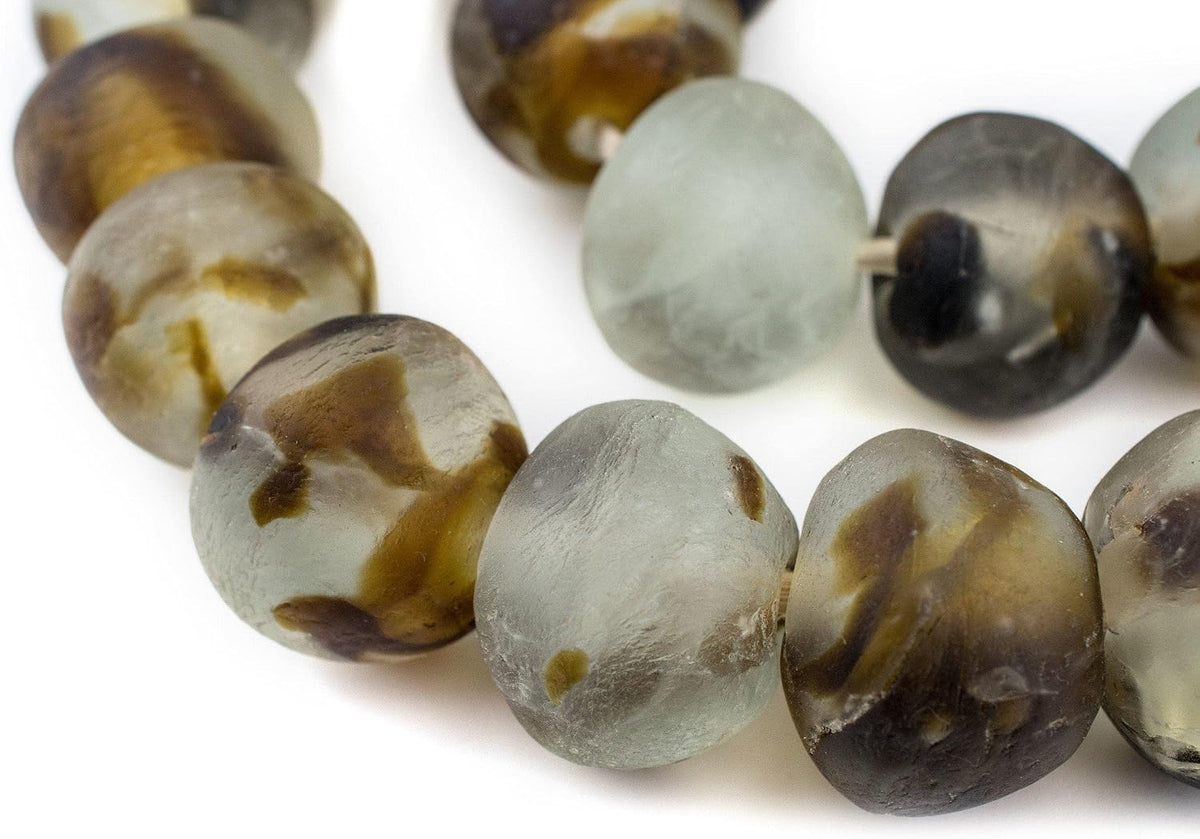 The Bead Chest Super Jumbo Recycled Glass Beads - Brown Swirl, 28 Pieces, Oval, 24-28 x 31-33mm, Bead Strand, Craft Bead