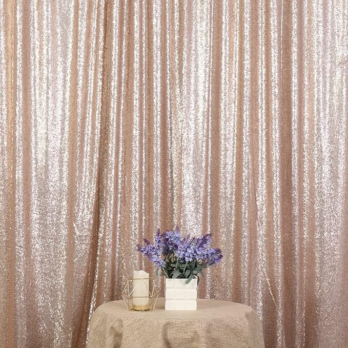 Poise3EHome 8FT x 10FT Sequin Photography Backdrop Curtain for Party Decoration, Champagne