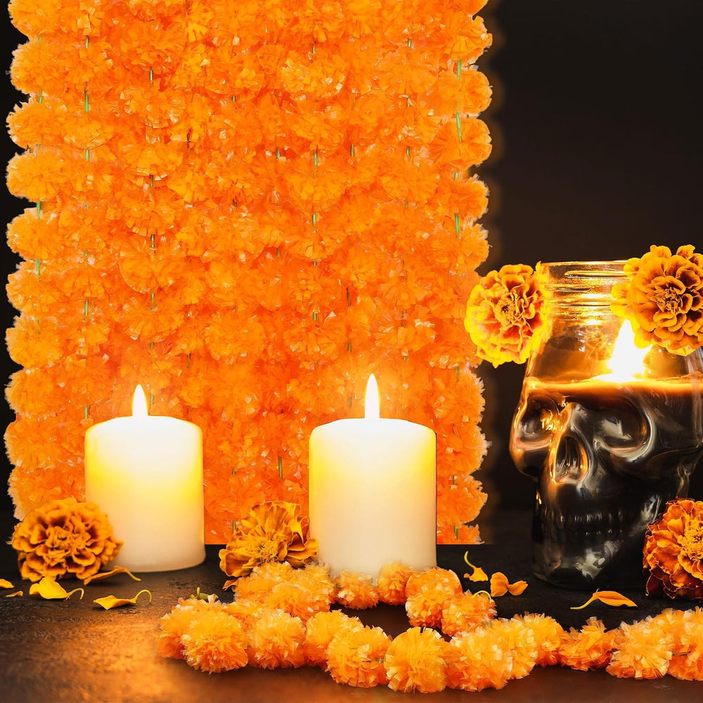 11 Pieces 5 Feet Long Marigold Garland Bulk Light Orange Indian American Wedd...