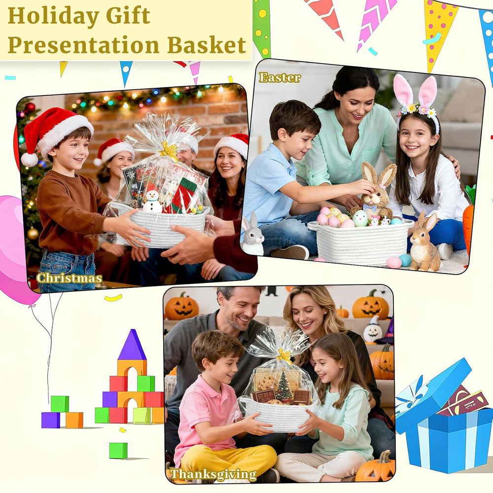 8 Pack Gift Baskets Empty, Small Cotton Rope Woven Baskets, White