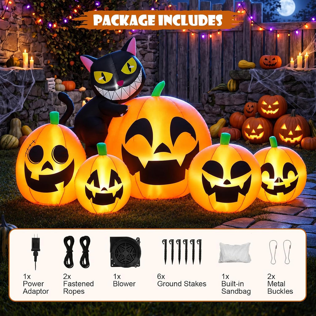 8ft long inflatable pumpkin black cat halloween yard, package contents