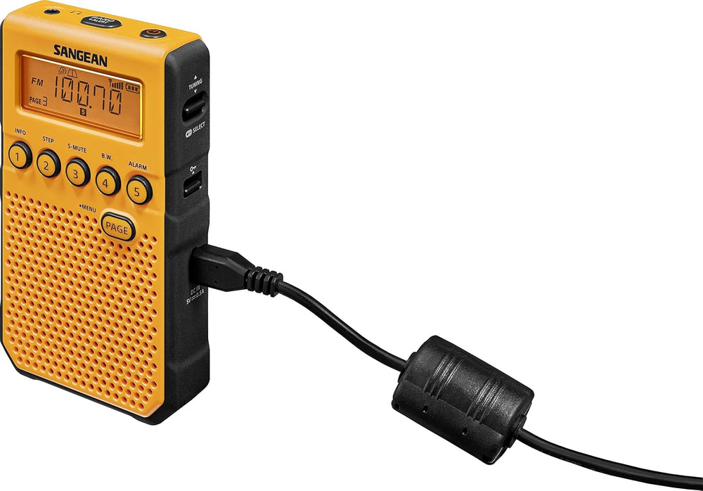 Sangean DT-800YL NOAA Weather Alert Pocket Radio, AM/FM, Yellow