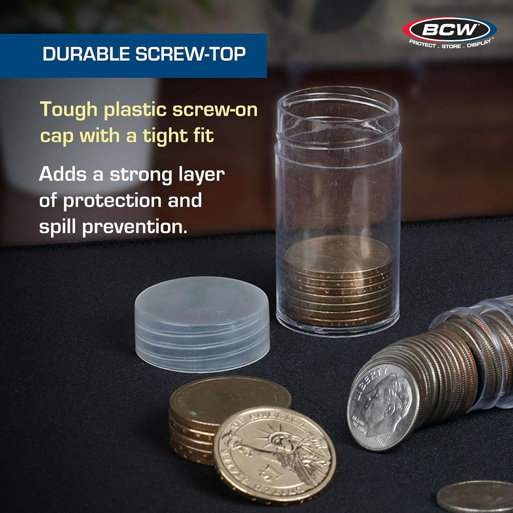 BCW Penny Coin Tubes for US Lincoln Pennies, Airtight Screw Caps, 100 Pack