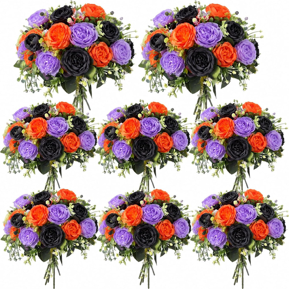8 Bundles Artificial Peonies Flowers, Orange, Purple, Black