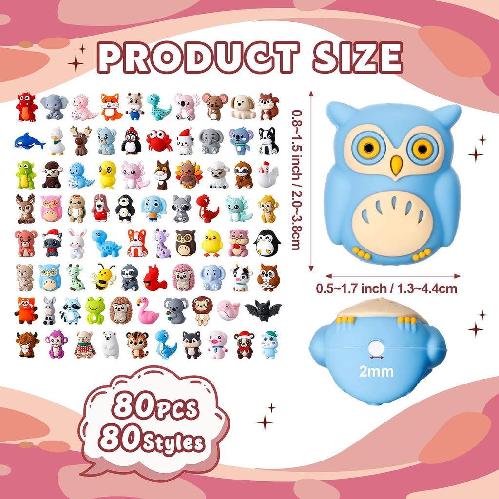 ferreve 80 pcs 3d animal silicone focal beads, side view