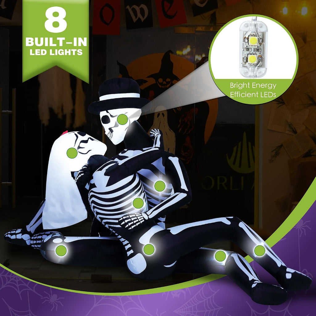 zpisf 8.5 ft giant halloween inflatables cuddling skeleton showing dimensions