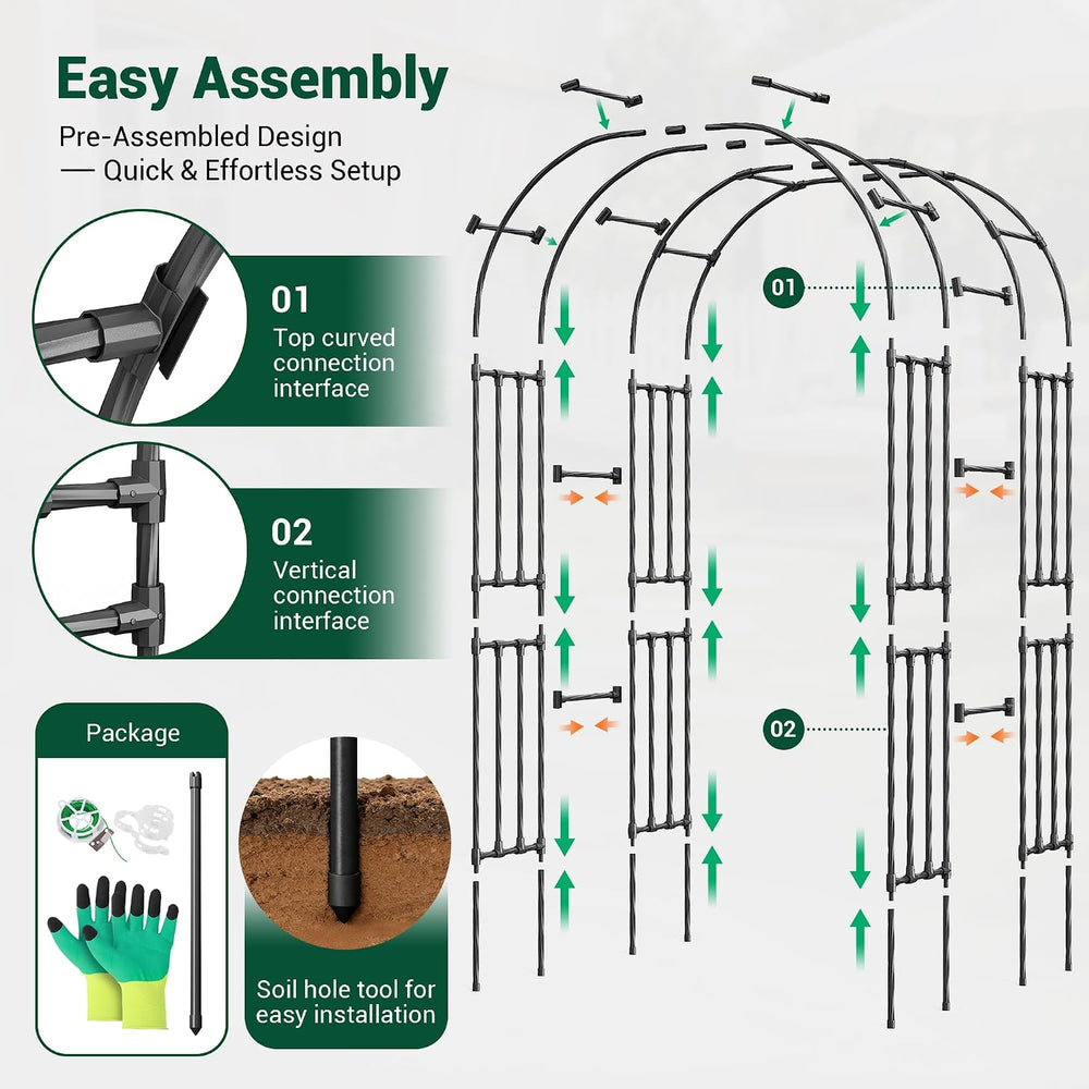 Miory Garden Arch Trellis for Climbing Plants Outdoor, 3.9x7.9ft Steel with P...