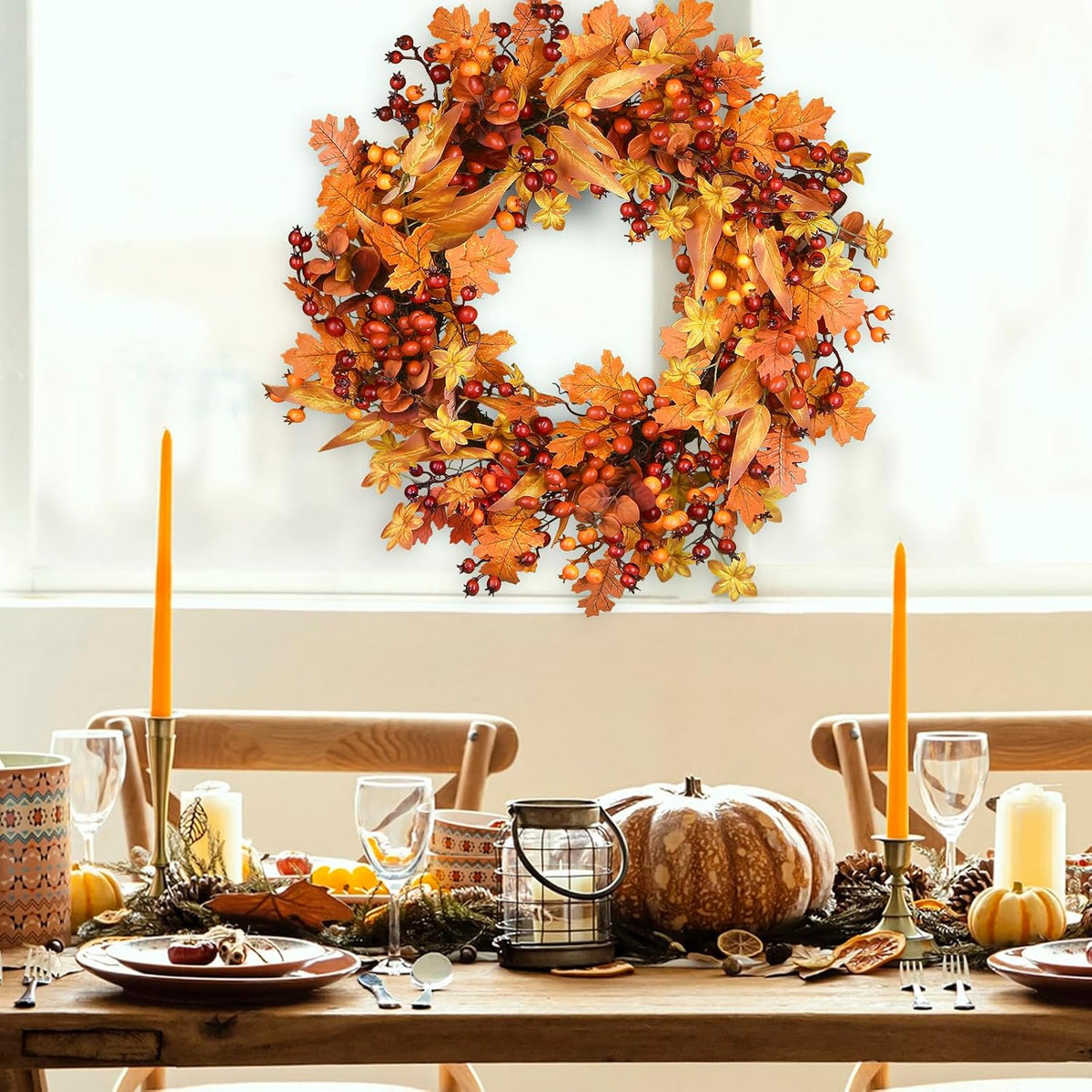 Fall Wreaths for Front Door 24 Inch Autumn Harvest Wreath for Thanksgiving