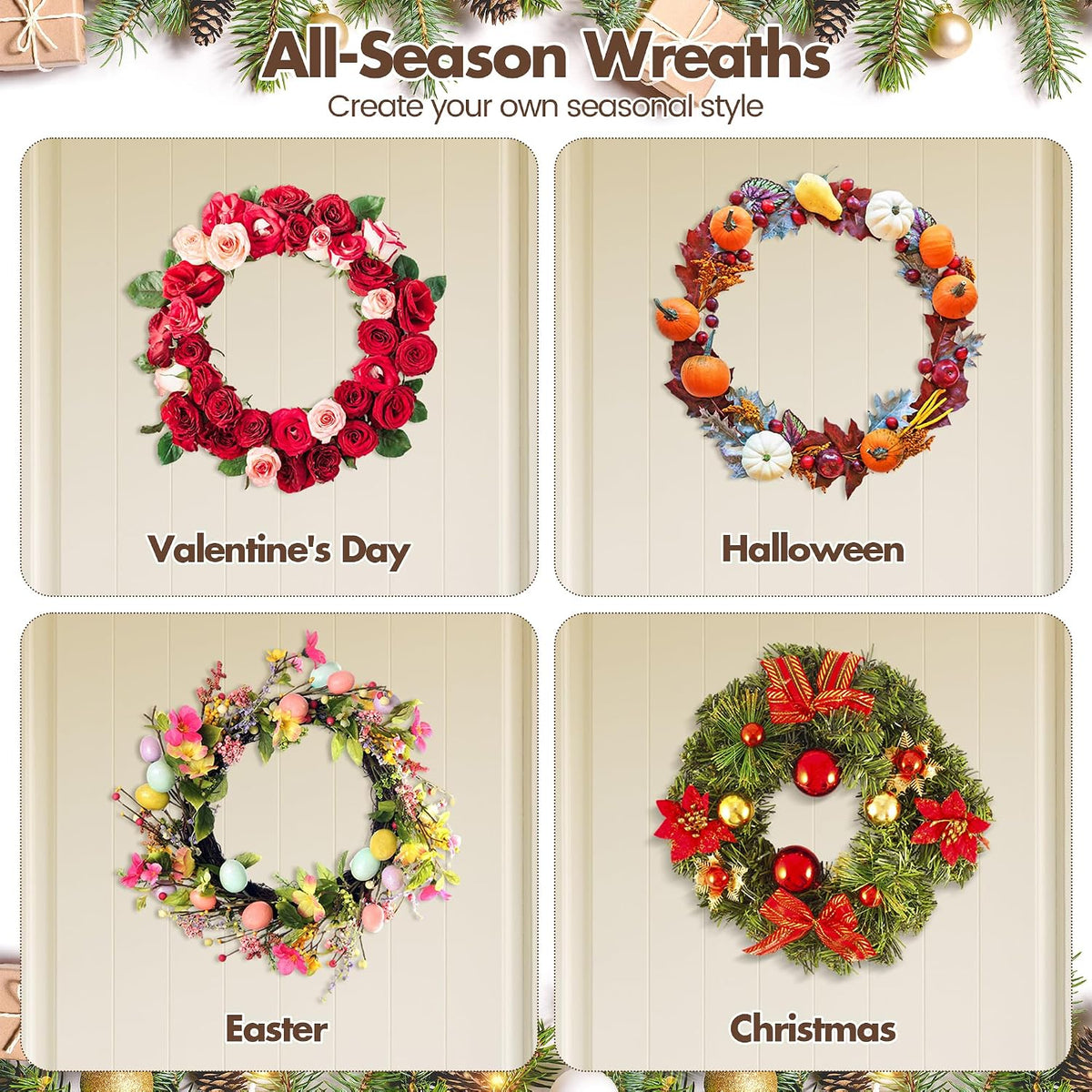 ruisita 6 pieces 12 inch grapevine wreaths vine on a desk or shelf