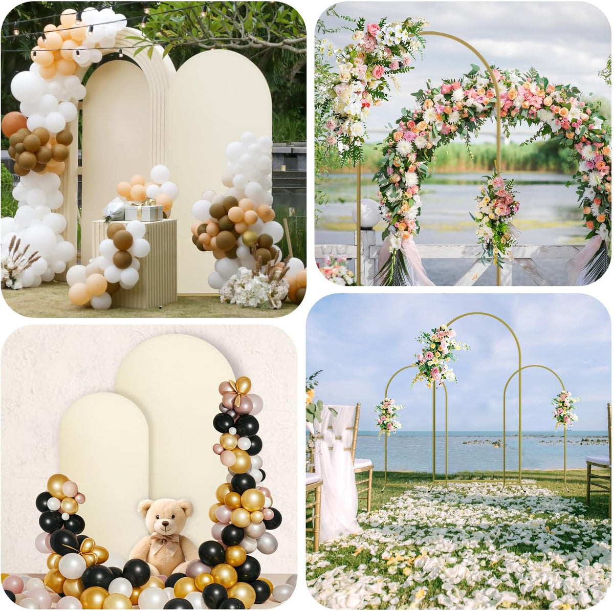 Arch Backdrop Stand and Cover Set, Metal Balloon Arch Backdrop 6ft, Gold Arched Stand Frame for Wedding, Parties,Birthday, Backdrop Decorations (Beige,6ft)