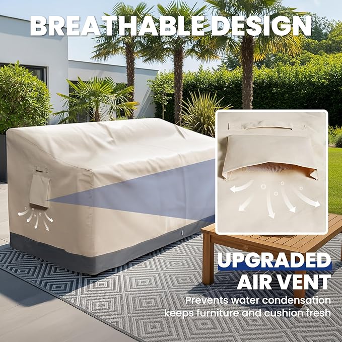 Extra Heavy Duty 2 Seater Outdoor Sofa Cover Waterproof - Patio Furniture Loveseat Covers with Air Vent, Outdoor Couch Bench Cover, 58" W x 33" D x 31"H