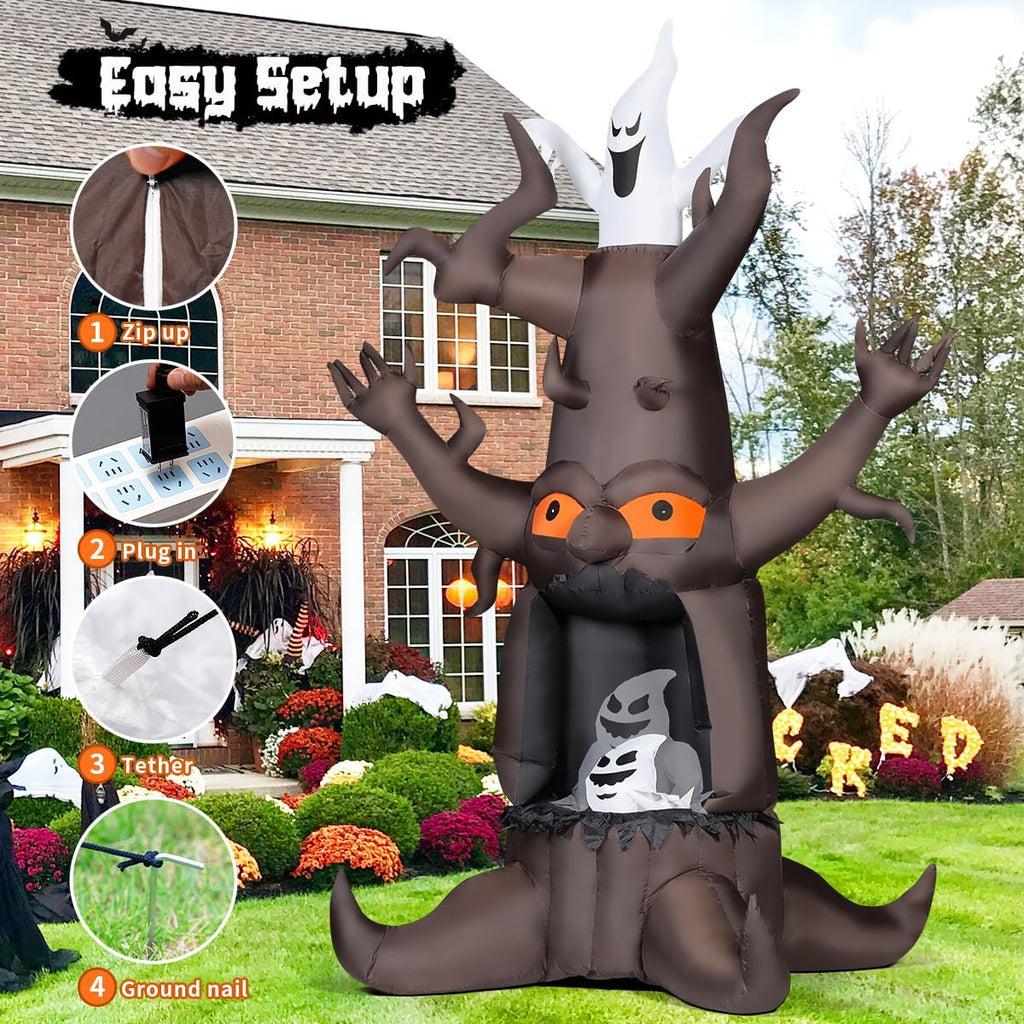 goosh 9 ft halloween inflatable animated dead tree showing dimensions