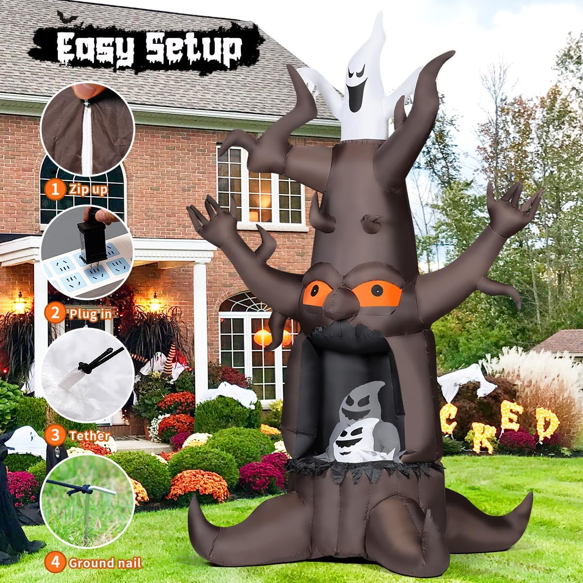 goosh 9 ft halloween inflatable animated dead tree showing dimensions