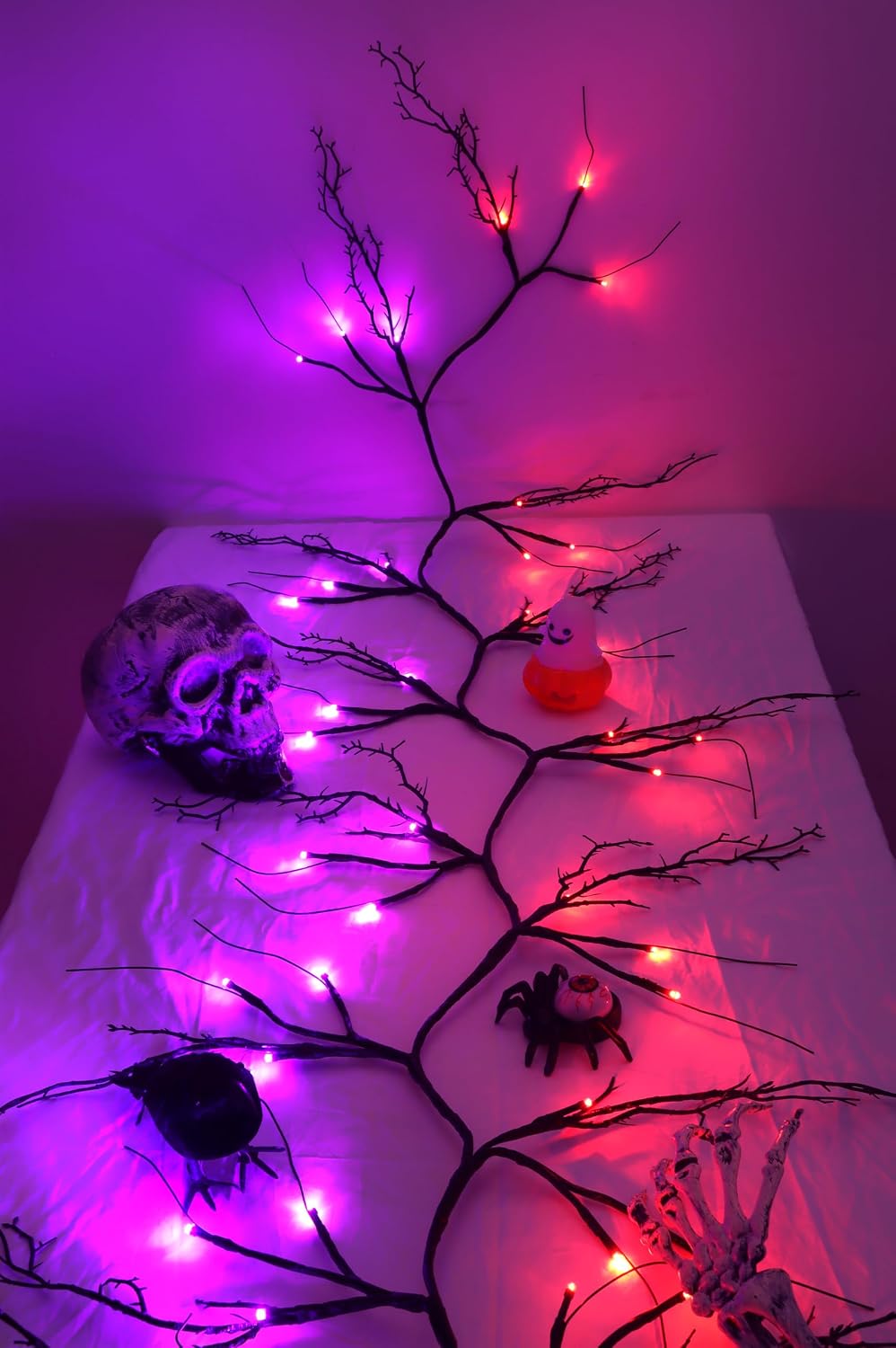 9 FT 72 LED Willow Vine Twig Decor Black Halloween Garland with Orange Purple Lights, Timer 8 Modes Waterproof Battery Operated Indoor Halloween Decorations for Wall Fireplace Mantle Home Office Decor