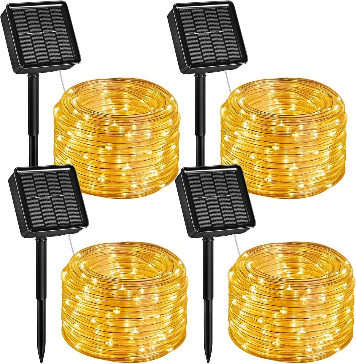 Brightown 4 Pack 39FT 100LED Warm White Solar Rope Lights Waterproof