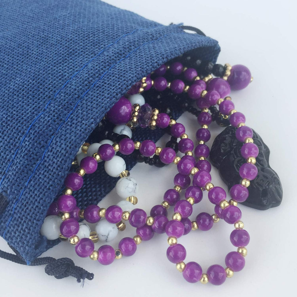 navy burlap gift bags with drawstring - reusable showing dimensions